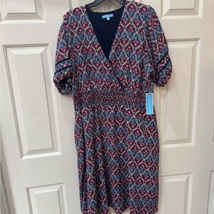 Draper James Red and Blue Patterned Midi Dress